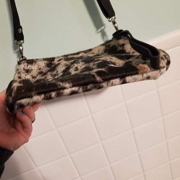 Lynn Tallerico White Brown Cow Hide Fur Crossbody Bag Purse with Wallet - Picture 7 of 12